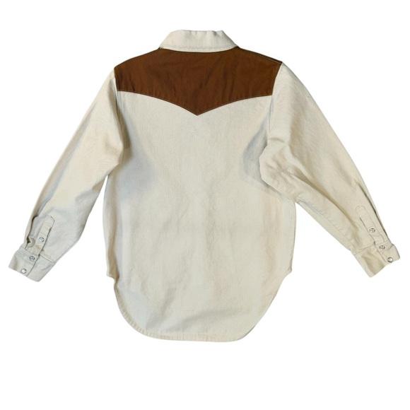 Lucette Cotton Retro Pearl Snap Button Shirt Cream and Tan Womens Size XS - Picture 3 of 7